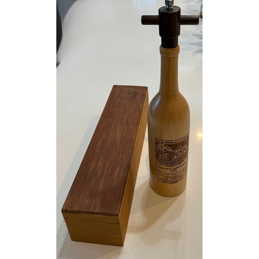 Vtg Olde Thompson Vintage Wood Wine Bottle Pepper Mill Chateau Bordeaux 1970 Box
